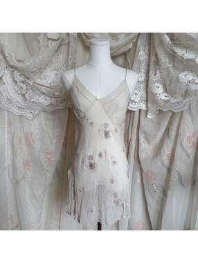 Sheer slip dress with floral applique